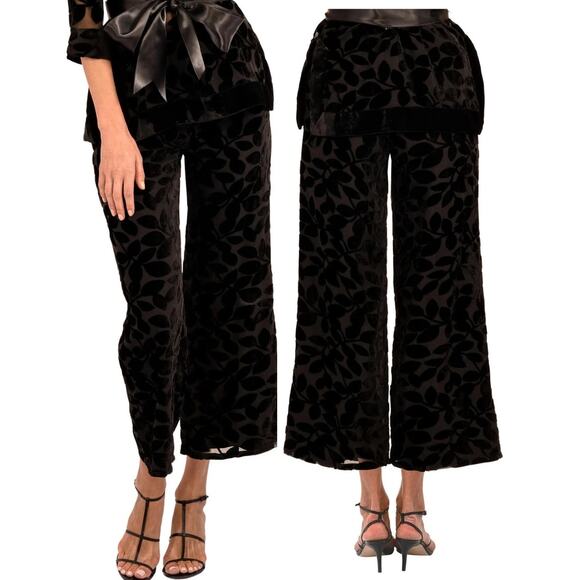 Gretchen Scott NWT Black Leaf Velvet Palazzo Pants Medium Gothic Fairy Luxe - Picture 1 of 8